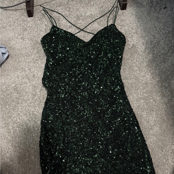 Macy's Sparkling Dark Green HOCO Dress - Picture 2 of 3